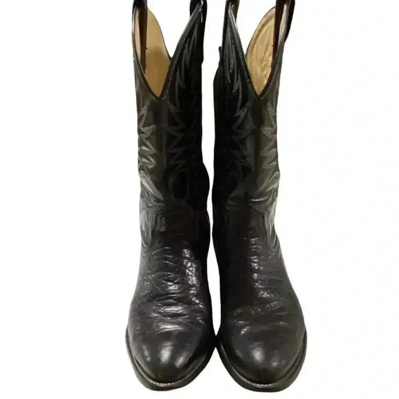Custom Leather Western Cowboy Boots Men 10 D Black Embroidered Classic Vintage main image 10